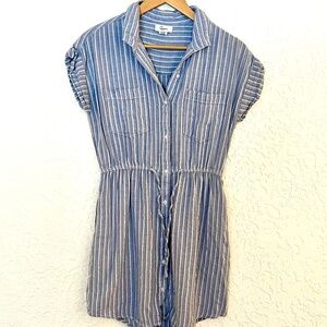 Japna Womens Striped Blue White Cinched Waist Dress, M, Tennis Prep, Preppy